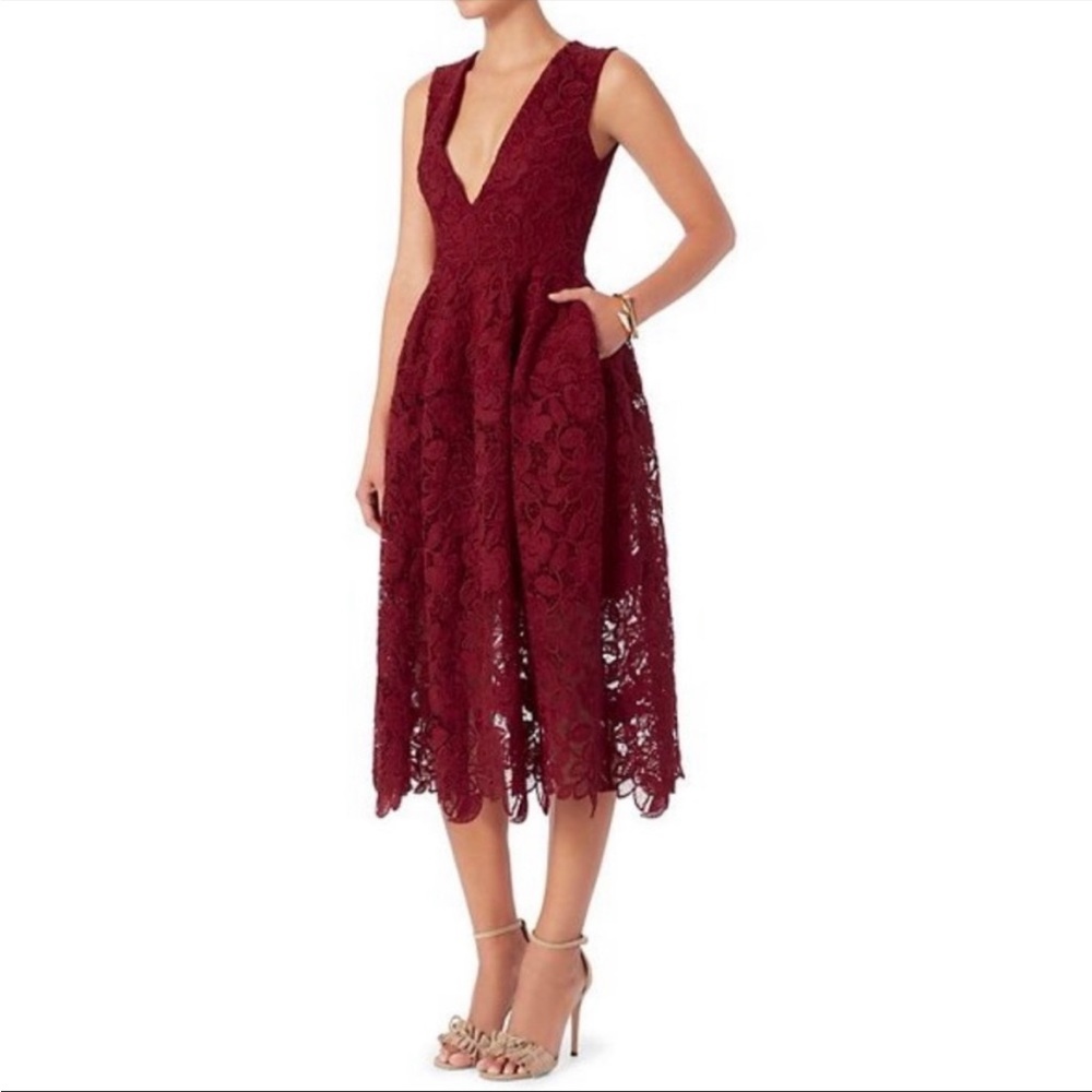 Dark Red Nicholas Lace V Neck Dress Size 2